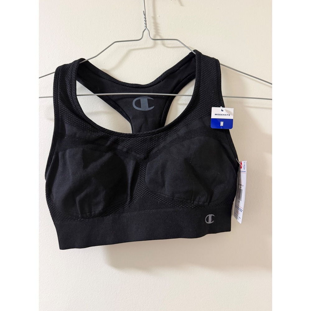 Champion Sports Bra Women Medium Black NEW Seamless Racerback Moderate Support